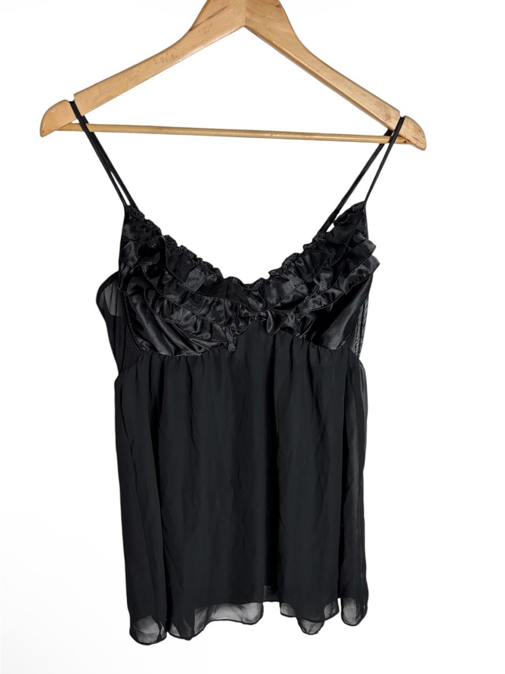 Black ruffle v neck mesh babydoll lingerie teddy size L